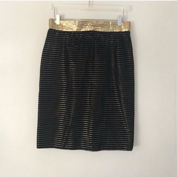 Vintage 1989 Escada by Margaretha Ley Black Velvet and Gold Metallic Skirt- 42. - Picture 1 of 16